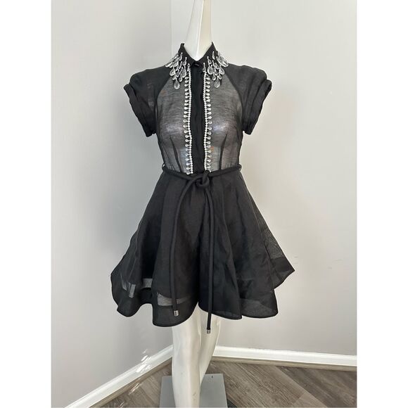 NWT ZIMMERMANN Matchmaker Flip belted crystal-embellished silk-blend Mini Dress - Picture 3 of 11